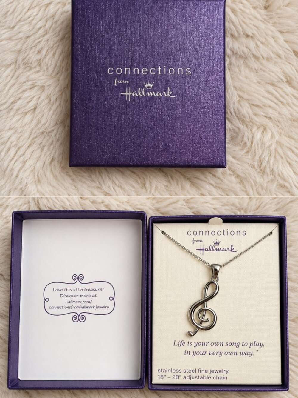 Hallmark Connections Treble Clef Pendant Necklace Stainless Steel 18-20" w/ Box